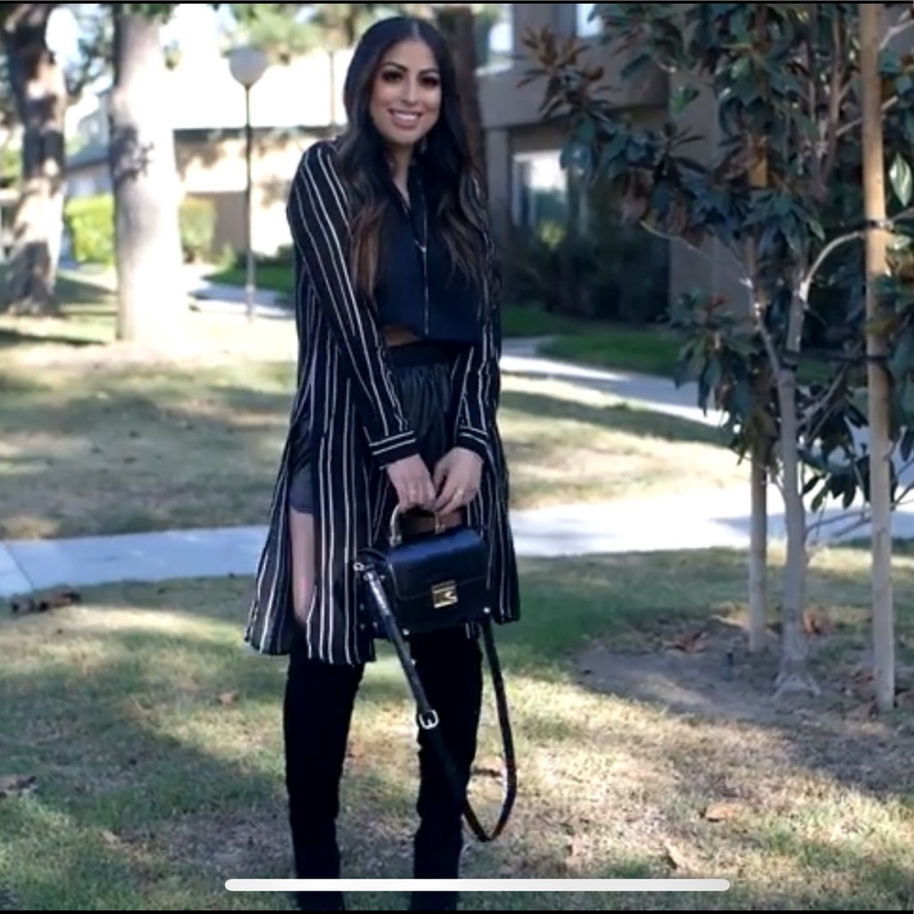 Black and white striped duster